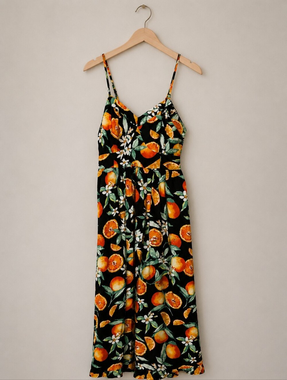 Black Summer Dress with Orange & Green Citrus Print